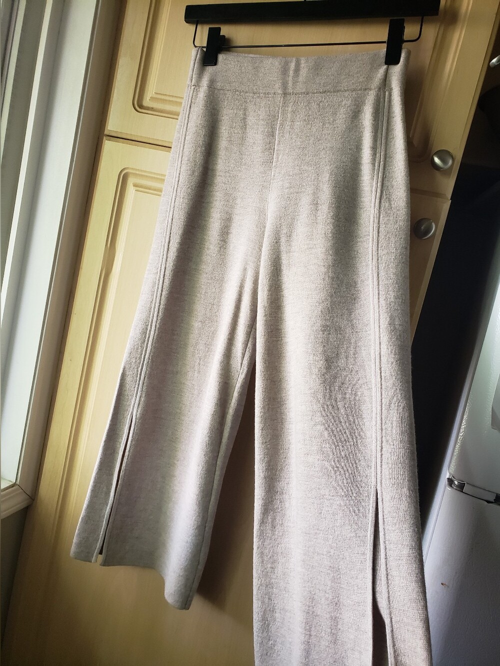 Club Monaco Women's 100% Wool Wide-Leg Knit Pants in Light Cream